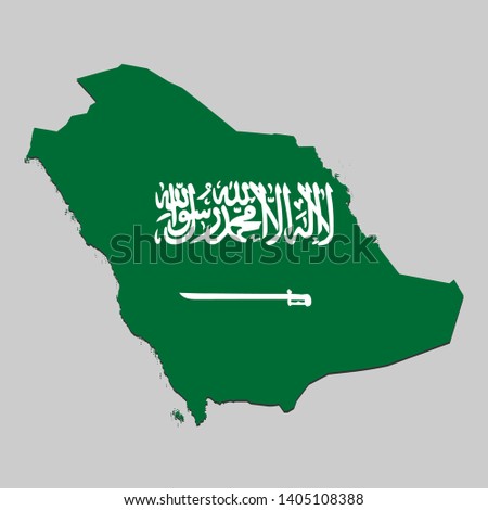 Map of Saudi Arabia with national flag. Vector Illustration