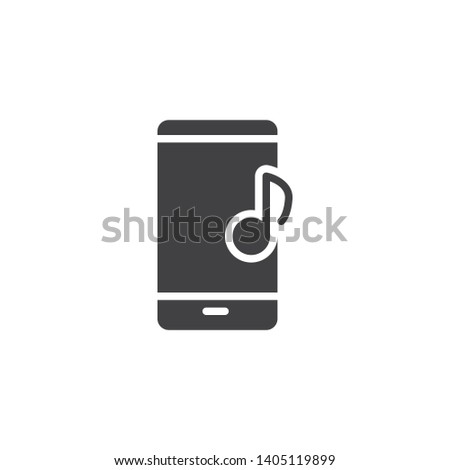 Smartphone with musical note vector icon. filled flat sign for mobile concept and web design. Mobile phone music glyph icon. Symbol, logo illustration. Vector graphics