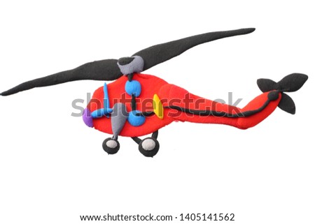 plasticine helicopter isolated on white background. modelling clay.