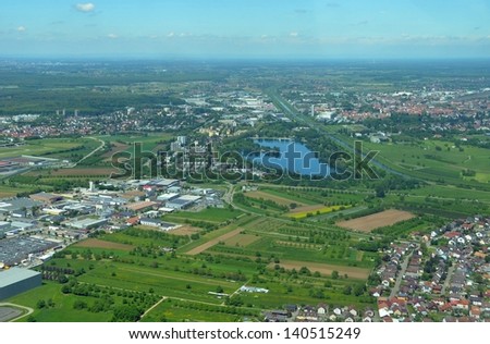 aerial view of  South Offenburg in the Ortenau region in Baden-Wuerttemberg, Germany