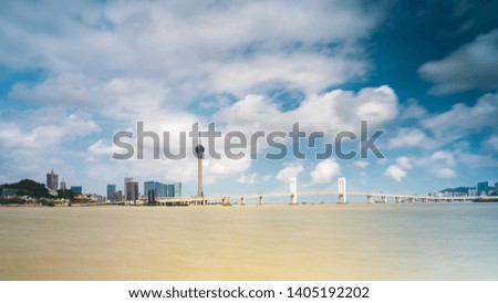 Macau city scenery under blue sky and white clouds