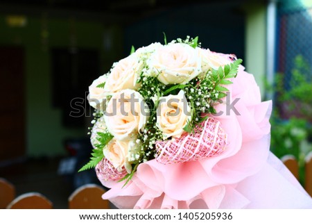Luxury bouquet made of pink roses in flower shop Valentines Bouquet of red roses