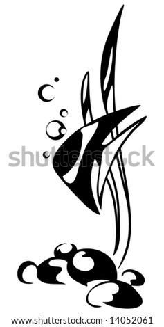 Vector figure of a fish and sea seaweed on white background