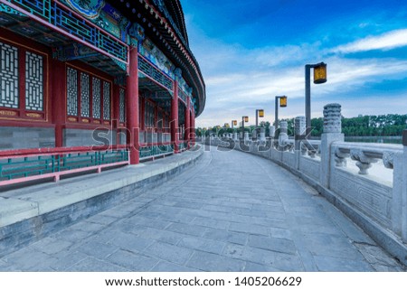Beautiful View of Beihai Park Corridor in Beijing, China