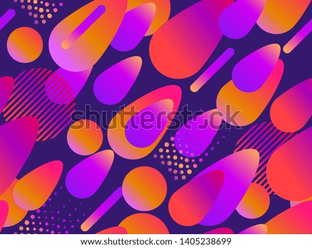 Geometric seamless pattern in memphis style of the 80s. Fluid gradient shapes. Vector illustration