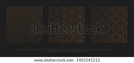 Vector set of design elements, labels and frames for packaging for luxury products in trendy linear style. Royalty-Free Stock Photo #1405245212