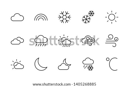 Set of Weather vector line Free icons. Contains symbols of the sun, clouds, snowflakes, wind, rainbow, moon and much more. Editable Stroke. 32x32 pixels.