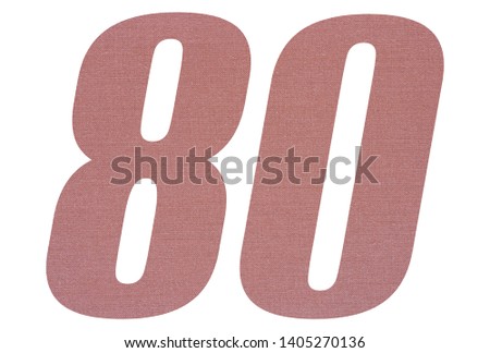 Number 80 with terracotta colored fabric texture on white background