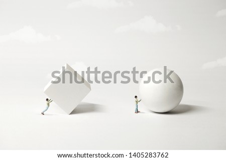 different strategy comparison; the easyest the better, surreal minimal concept Royalty-Free Stock Photo #1405283762