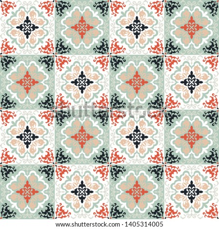 Mexican pottery Talavera. Portuguese tile azulejo. Damask floral background. Turkish ornament, Moroccan mosaic. Spanish porcelain. Ceramic dishes, folk print. Mediterranean wallpaper. Art Deco.