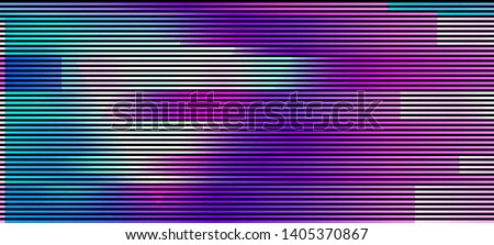 Vector illustration of an abstract glitch background. Cyberpunk concept. Colorful techno backdrop with aesthetics of vaporwave style of 80's. Royalty-Free Stock Photo #1405370867