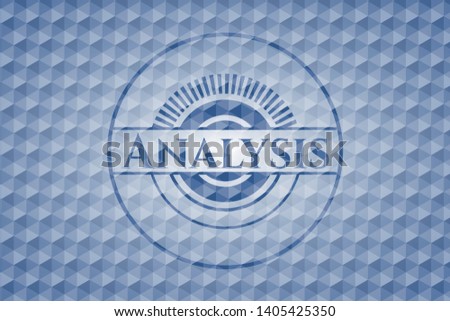Analysis blue badge with geometric pattern background. Vector Illustration. Detailed.