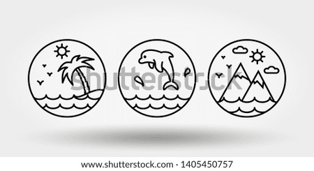 Nature, vacation, camping. Set of icons, logos . Universal icon for web and mobile application. Vector illustration on a white background. Editable Thin line.