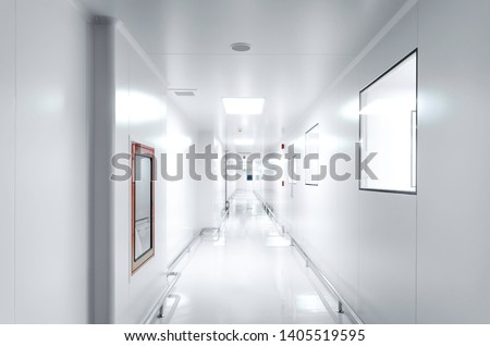Corridors For Cleanroom manufacturing pharmaceutical plant, Epoxy flooring, Sandwich Panel Royalty-Free Stock Photo #1405519595