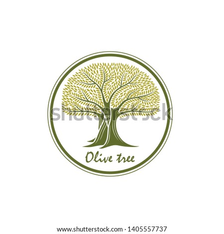 label for extra virgin olive oil with decorative olive tree