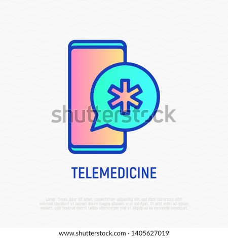 Telemedicine. Mobile consultant thin line icon: chat with support on screen of smartphone. Modern vector illustration.