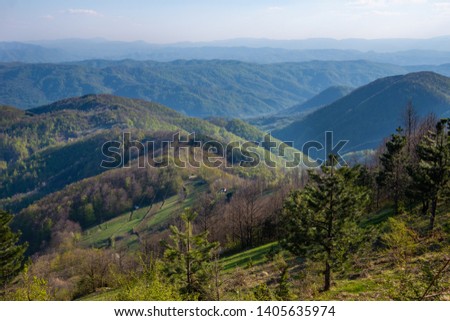 A viewpoint on the mountain Jagodnja in Serbia. A beautiful view of the Drina River and nature in western Serbia.
