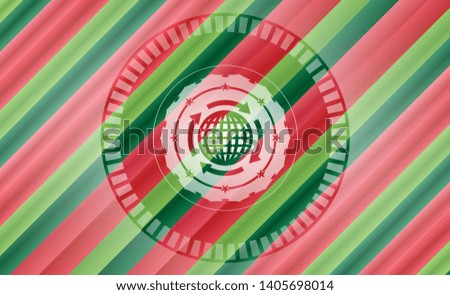 globalization icon inside christmas colors style emblem.