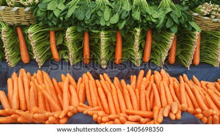 carrots and fresh green vegetables market place