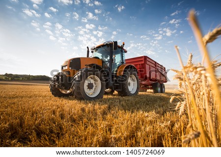 A tractor during the harvest Royalty-Free Stock Photo #1405724069