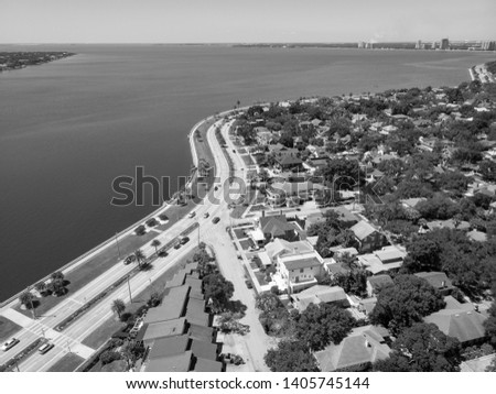 Black and White Bayshore Tampa Skyline Drone