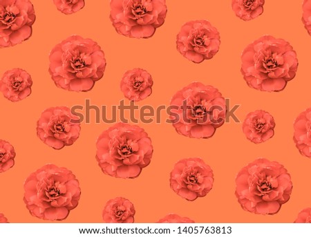 Colorful pattern of flowers. Coral color background. Light background for your design