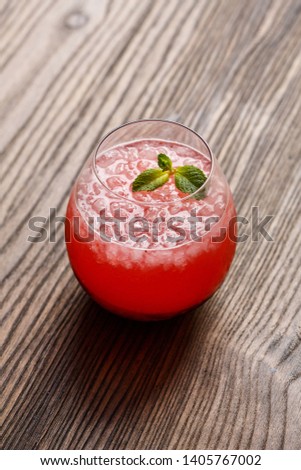 Strawberry ice tea drink. Restaurant bar menu