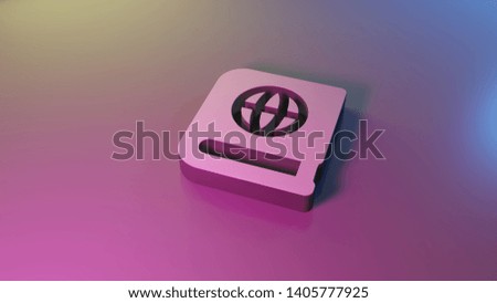 3d symbol of atlas book with globe on cover render on colorful blue violet fill smooth background