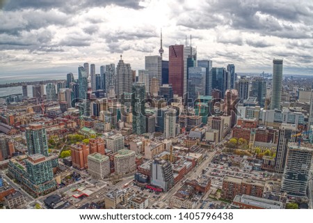 Aerial View of Toronto Skyline from Tour Plane in Early Summer