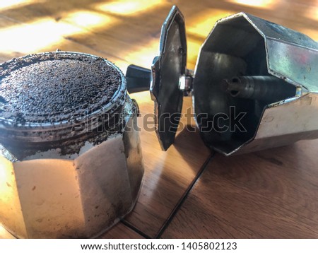 used and dirty Italian coffee maker to wash without soap before re-use