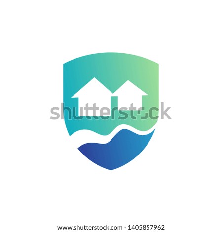Logo design shield, house and water vector template.design of logo business protection