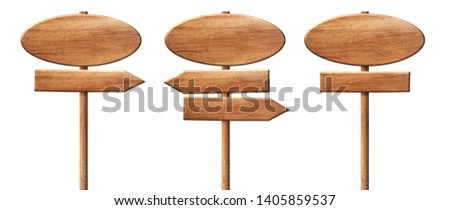 Different oval wooden direction arrow signposts or roadsigns mad