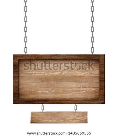 Wooden double sign made of natural wood and with dark frame hang