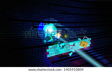 Concept of simulating cyber attack on software applications known as penetration testing, this illustrates how some of the cyber attacks can break the security systems through weak security standards Royalty-Free Stock Photo #1405910804