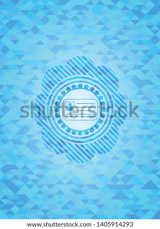 identification card icon inside light blue emblem with mosaic background