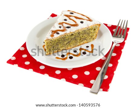 Delicious poppy seed cake isolated on white