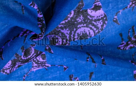 texture, background, cotton fabric of blue color with a print of deer silhouettes, expensive thin fabric will become the leader of your projects, modern Futuristic Fine Art