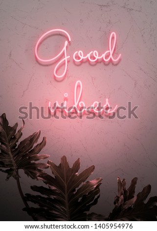 Neon red good vibes on a wall Royalty-Free Stock Photo #1405954976