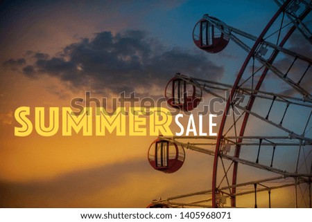 Summer sale sign with a Ferris wheel scene of fun and relaxing atmosphere suggesting an excite and special shopping promotion.