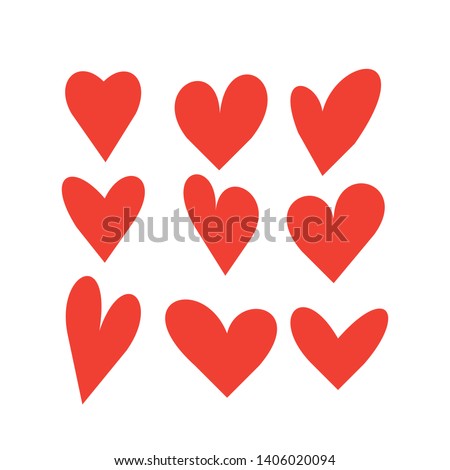 Red Heart Shapes on White Background. Love symbols. Flat Heart Silhouettes Vector. icons. Vector illustration Design Elements Set. - Vector Royalty-Free Stock Photo #1406020094