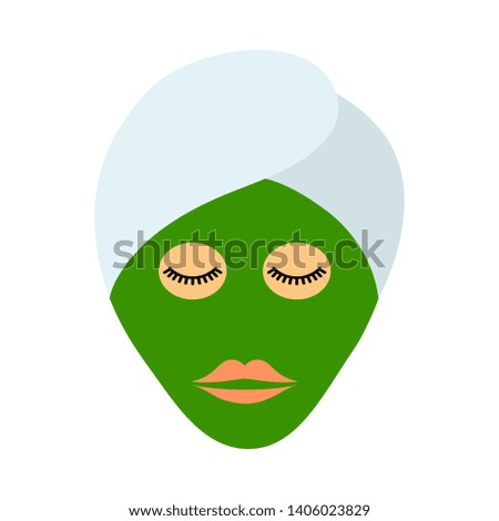 Woman Head With Moisturizing Mask Icon. Flat Color Design. Vector Illustration.