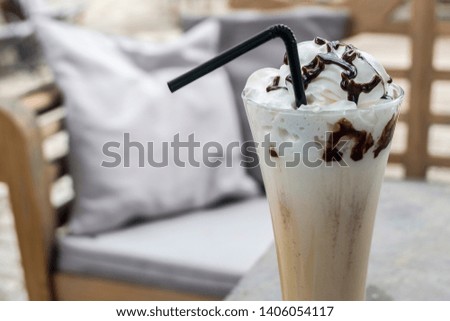 Caramel, Iced caramel latte coffee in a tall glass