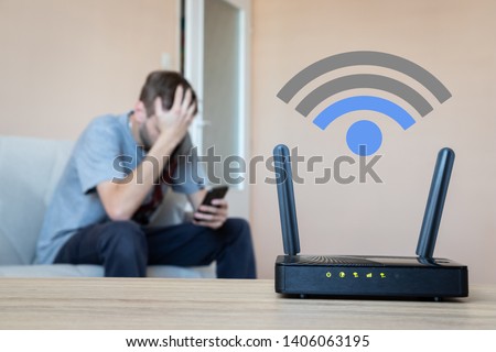 Wifi router with low signal. Bad connection. Version 2 - WiFi icon Royalty-Free Stock Photo #1406063195
