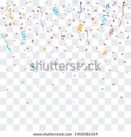Falling colorful bright confetti isolated on transparent background. Festive vector illustration.