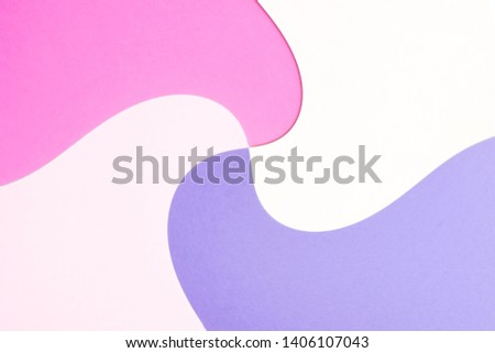 Abstract geometric paper background. Pale pink blue trend colors. Minimal fashion mock up concept. Flat lay, Top view. Copy space