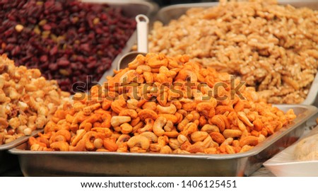 A Display of Food Nuts on a Retail Stall.