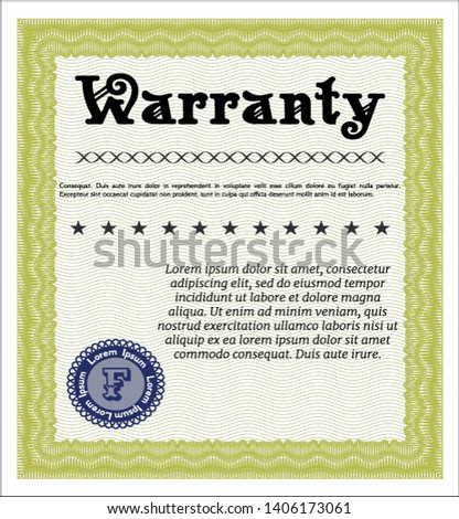 Yellow Vintage Warranty Certificate template. Beauty design. Customizable, Easy to edit and change colors. Complex background. 
