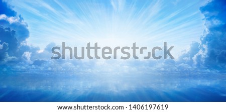 Beautiful religious background - bright light from heaven, light of hope and happyness from skies