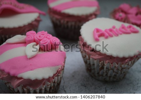 Close up birthday cupcakes for girl 