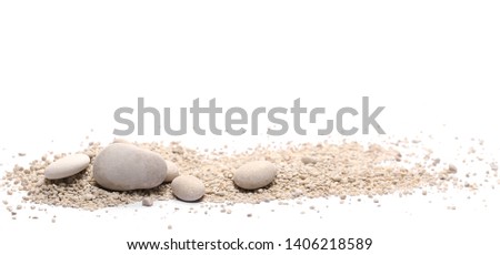 Pebbles with rocks isolated on white background and texture
